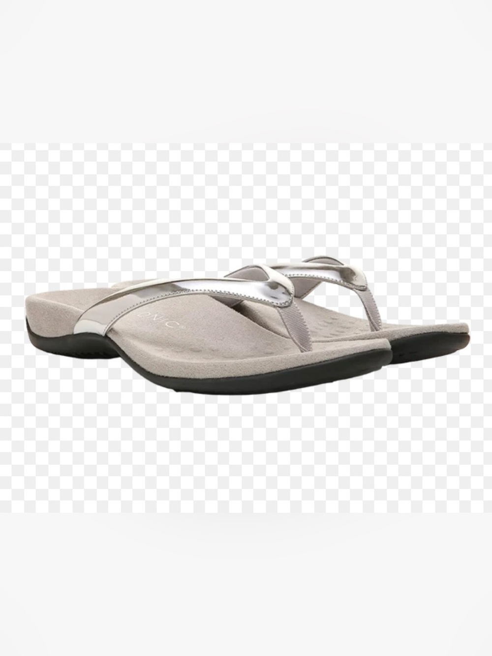 Vionic Women’s Silver and Black Thong Sandals Size 8